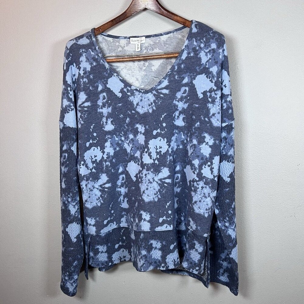 Olivia Sky Tunic Top Women’s Size XL Blue Tie Dye Casual Waffle Knit Lightweight - Picture 1 of 9